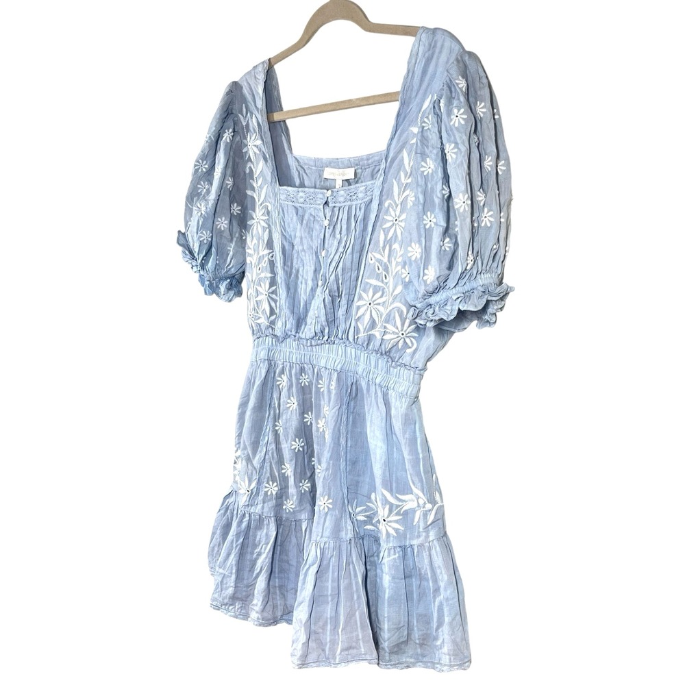NWT LoveShackFancy Tomasina Mini Dress Size L Blue Embroidered Ribbon Coquette - Picture 5 of 12